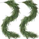 2Pcs 6FT Christmas Norfolk Pine Garlands Decoration, 120 Branches Real Touch Artificial Faux Green Pines Winter Garland for Fireplace Table Mantle Stairs Xmas Holiday Indoor Outdoor Decor