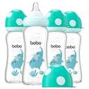 YOHKOH Natural Glass Baby Bottle with Level 2 Medium Flow Nipple, Newborn Anti-Colic Baby Bottles, Wide Neck Mushroom Baby Glass Bottle (8.8ounce (Pack of 3), Blue2)