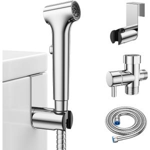 Handheld Bidet Sprayer for Toilet, Hurran New Premium Muslim Shower Toiletbidet Cloth Diaper Sprayer Set, Precise Adjustable Water Pressure Control with Bidet Hose for Feminine Wash, Chrome