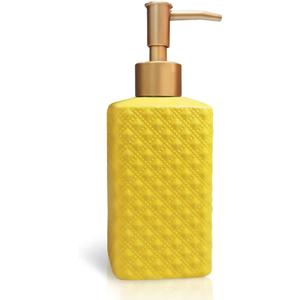Gold Soap Dispenser, Ceramic Lotion Pump Bottle with Refined and Vintage Emboss, Home Decoration for Bathroom or Kitchen (Yellow) (7.1x2.6x2.6)
