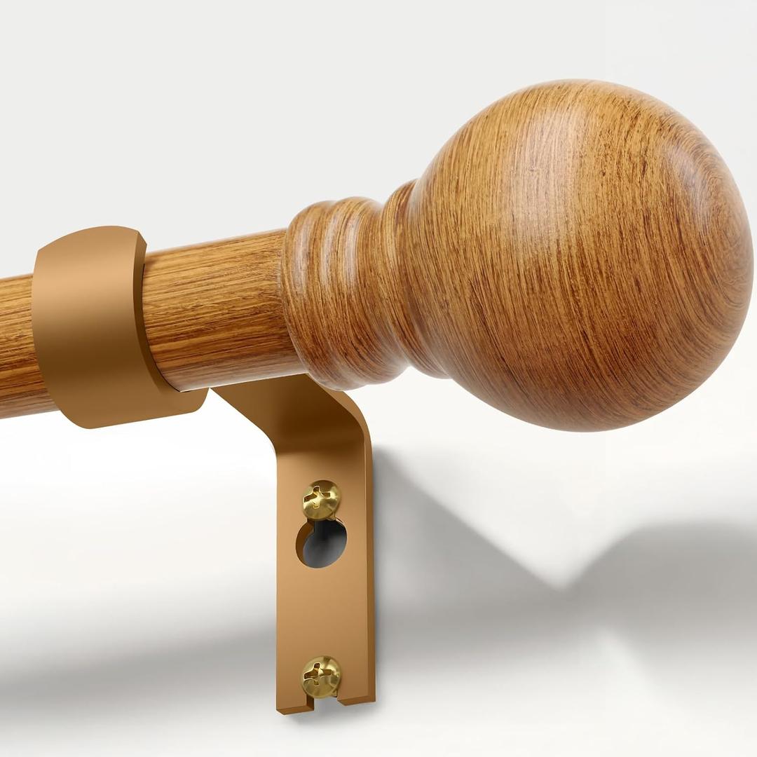 Boho Wood Curtain Rods for Windows 66 to 120 inch 1" Diameter Adjustable Large Long Expandable Heavy Duty Window Rod with Brackets Decorative Wooden Curtain Rod for Living Room Bedroom Kitchen