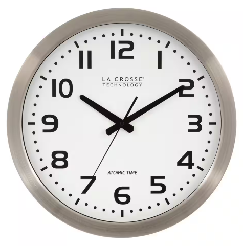 La Crosse Technology WT-3161BK 16 Inch Stainless Steel Atomic Clock, Analog, White