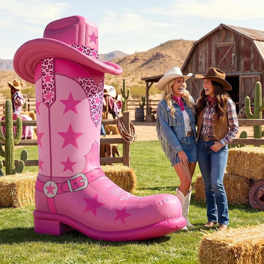 MiniInflat 7ft Inflatable Western Boots with Built in LED Lights Blow up Boots Decoration for Western Cowboy Cowgirl Birthday Baby Shower Party Indoor Outdoor Yard Decor(Cowgirl)