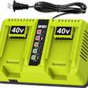 Dual Port OP401 Fast Charger Compatible with Ryobi 40V Battery OP4015 OP4026 OP4050 OP4060 Replacement Ryobi Charger 40V