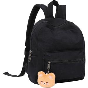 Phaoullzon Girls Mini Backpack Purse for Women Kids Canvas Small Casual Daypack Tiny Cute Travel Bag,Black
