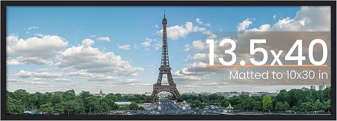 upsimples 13.5x40 Picture Frame, Display Pictures 10x30 with Mat or 13.5 x 40 Without, Wall Hanging Panoramic Frames, Black, 1 Pack