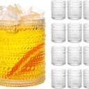 Moretoes Hobnail Drinking Glasses Set of 12,10 Oz Cocktail Glasses Vintage Glassware, Textured Glass Cups Bubble Glasses Water Glasses Old Fashion Jupiter Glasses Set (Clear)