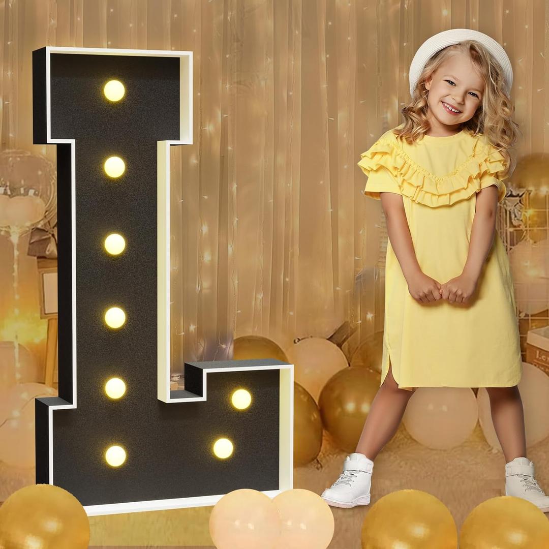 imprsv Marquee Letters Black 3FT: Black Party Decor - Light Up Letter L Large 3 Feet Tall - Party Decorations Letter for Love Birthday Wedding Proposal