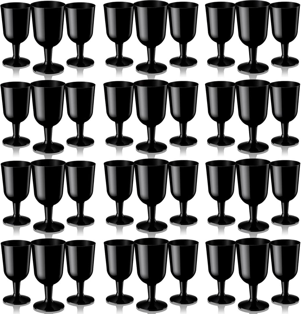 96 Pcs Plastic Wine Glasses 7 oz Plastic Goblets Party Wine Cups Hard Drinking Glasses with Stem Stackable Goblets Champagne Flutes for Wedding Toasting Birthday Party Supplies (Black)