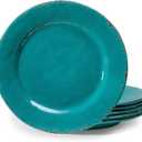 Dinner Plates, 6 Piece Vintage Melamine dinnerware Set, 11-inch Melamine Salad/Dessert Plates, Set of 6, Outdoor Pasta Plates or Shallow Bowl for Patio and Everyday Use, Teal