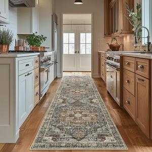 Washable Runner Rug 2'6"x8' Runners for Hallways, Ultra-Thin Carpet Runners for Entryway Anti Slip Backing Runner Rugs for Kitchen Laundry Room Indoor Hallway (Grey/Brown/Tan)