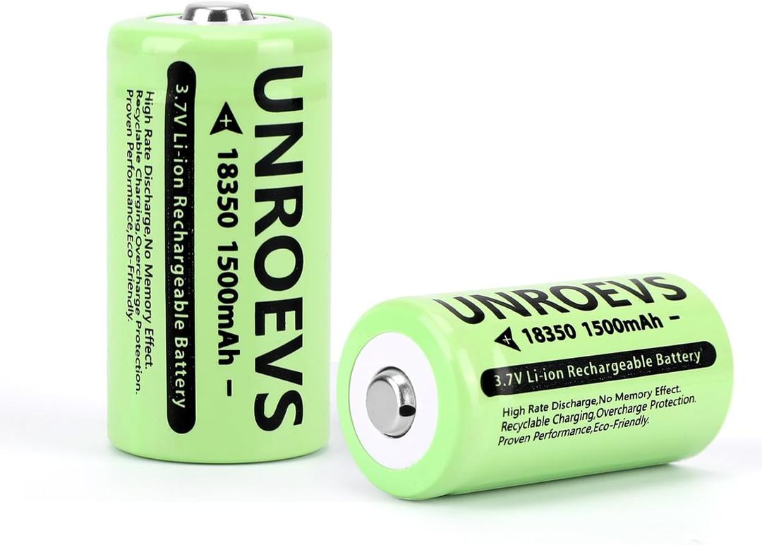 2 Pack 3.7V 18350 Battery Rechargeable 1500 mAh High Capacity Button Top Li-ion INR 18350 Battery for Flashlight,Headlamp. (Button top) 2 Pack 3.7V 18350 Battery Rechargeable 1500 mAh High Capacity Button Top Li-ion INR 18350 Battery for Flashlight,Headlamp. (Button top)