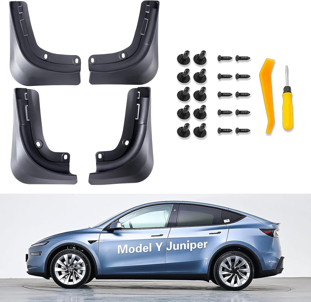 Mud Flaps for Tesla Model Y Juniper 2025-2026 | Set of 4 Flexible TPE Splash Guards, Crack-Resistant No-Drill Install, Durable All Weather,Tesla Model Y Accessories