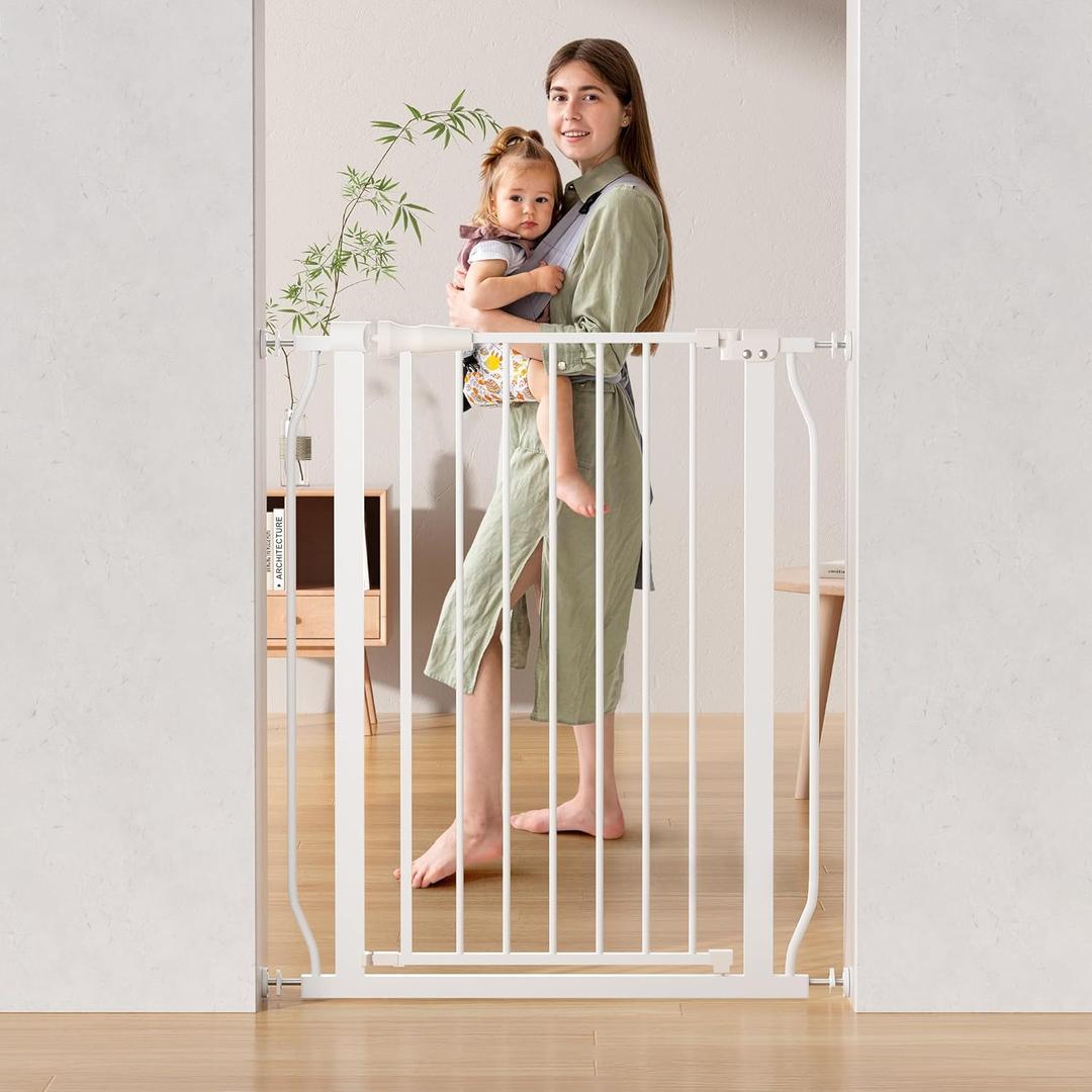 ELEVON Baby Gate for Stairs Doorways, 29.133.8" Extra Wide 36 Tall Dog Gate with Auto-Close, Pressure Mounted Walk Through Pet Gate, White
