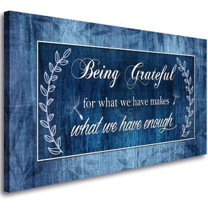 Being Grateful Canvas Wall Art for Living Room-Navy Blue Wall Art-Inspirational Canvas Painting Motivational Positive Quotes Wall Picture Retro Artwork for Bedroom,Dining Room,Farmhouse,Home Decor (40L" x 20W")