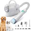Dog Grooming Kit, Pet Grooming Vacuum with Pet Clipper Nail Grinder, Dog Hair Vacuum with 6 Pet Grooming Tools for Dogs Cats Shedding Grooming (White)