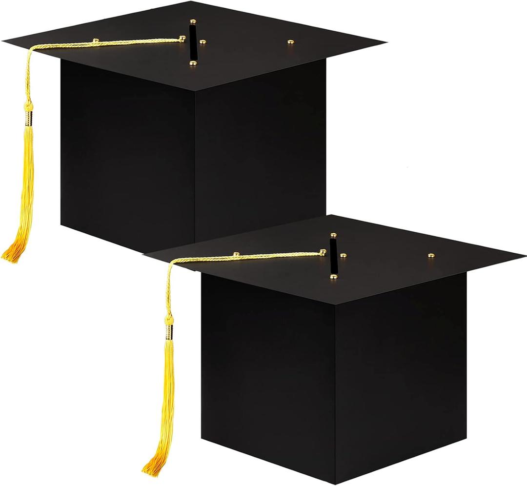 2 Packs 2025 Graduation Cap Shaped Card Box with Tassel Black Grad Cap Shaped Card Holder for College Graduation Gift Box Party Supplies Decorations
