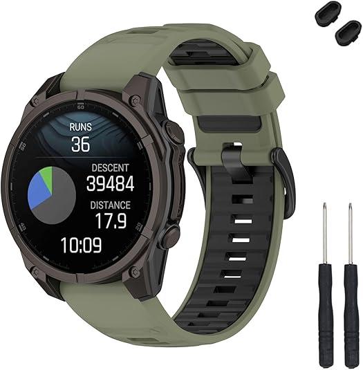 TopPerfekt Band Compatible with Garmin Fenix, Soft Silicone Replacement Watch Strap Wristband, Size: 22mm- Fenix 8 47mm (Green - Black)