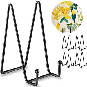 Hoewina 5 Pack 6 Inch Plate Stands for Display, Plate Holder Display Stands, Metal Frame holder stand for Book, Picture, Decorative Plate, Photo and Platter, Tabletop Art… One Missing