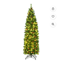 6.5Ft Pre-lit Hinged Pencil Christmas Tree w/Pine Cones Red Berries & 250 Lights