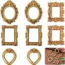 Tyqour 8PCS Mini Gold Picture Frames Vintage Small Resin Miniature Tiny Picture Frames for Crafts Antique Mini Photo Frame for DIY Jewelry Christmas Holiday Party Hotel Decor