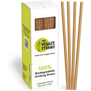 The Veggie Straws 100 PCS of 8.25 Inches Unwrapped Biodegradable Straws Made of Vegetable Fibers, Best Environment Friendly Drinking Straws for Hot and Cold Beverages