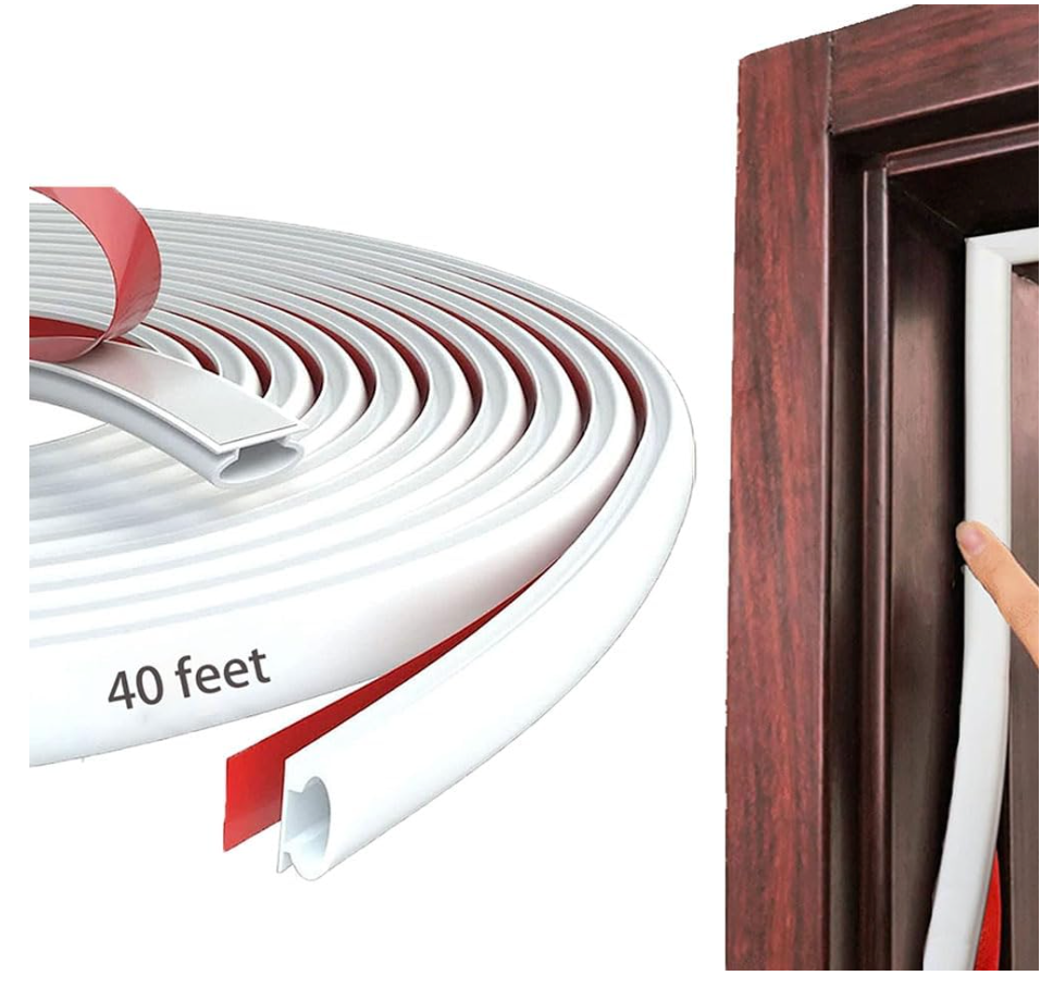 White Rubber Weather Stripping Door Seal Strip, D Shape Door Weather Seal Strip, SelfAdhesive Soundproofing Frame Insulation Tape for Doors Frame/Window Seal,Blocks Cold Drafts Noise