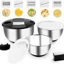 weltonhm Mixing Bowls with Lids Set,Pack of 3 Stainless Steel Nesting Bowls with Grater Airtight Lids Non-Slip Bottoms for Slicing,Shredding,Grating,Mixing,Cooking,Baking(Black)