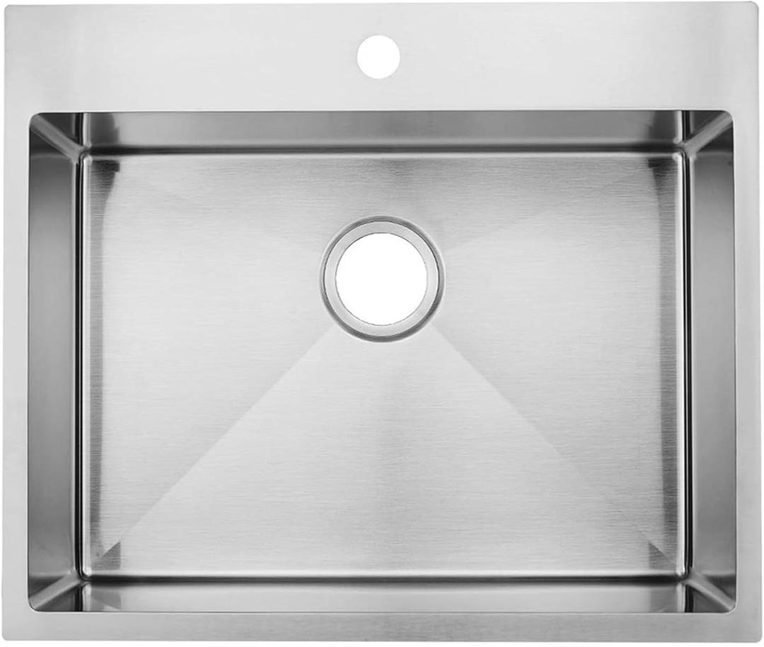 18x18 Inch Drop In Bar Sink,18 Inch Small Kitchen Sink,Stainless Steel 16 Gauge Single Bowl Outdoor Laundry Prep RV Sink with Strainer Drain, Brushed Nickel