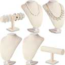 Huquary 6 Pcs Jewelry Display Set Necklace Display Stand T Bar Bracelet Holder Jewelry Bust for Home Store Trade Show(Linen)