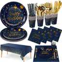 Birthday Party Tableware, 161 Pieces Navy Blue Gold Party Supplies, Party Dinnerware Sets Include Paper Plates Napkins Cups Silverware, for Shower Engagement Parties Decoration -20 Serves