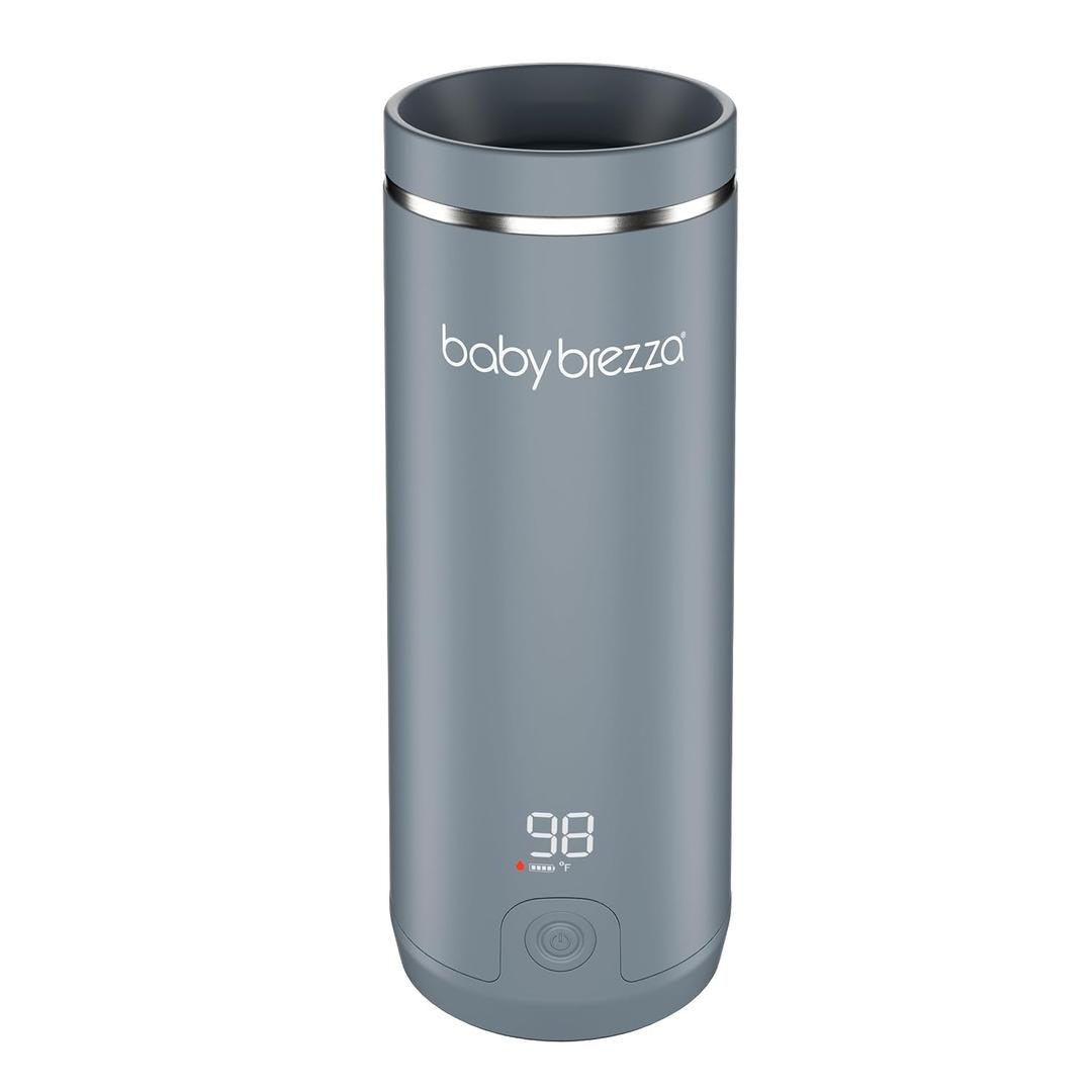 Baby Brezza Portable Warmer 3X Faster Baby Bottle Warming - Travel Breastmilk and Formula Warmer - Safe, Even Heating - Up to 9oz - No Adapters, Grey