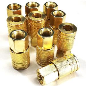 1/4-Inch Brass Female Industrial Couplers, 10 Pcs 1/4 Inch Air Hose Fittings Quick Connect for Air Hose Accessories - NPT Internal Couplers for Professional Job Sites Automotive Shops