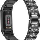Bling Bands Compatible with Fitbit Charge 6/Charge 5, Shinny Metal Bracelet Straps Luxurious Rhinestone Replacement Wristband for Women (Black)