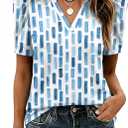 Zeagoo Women Blouses Puff Short Sleeve Tops V Neck Dressy Casual Spring Shirts Boho Floral Cute Clothes 2026 (Blue, S)