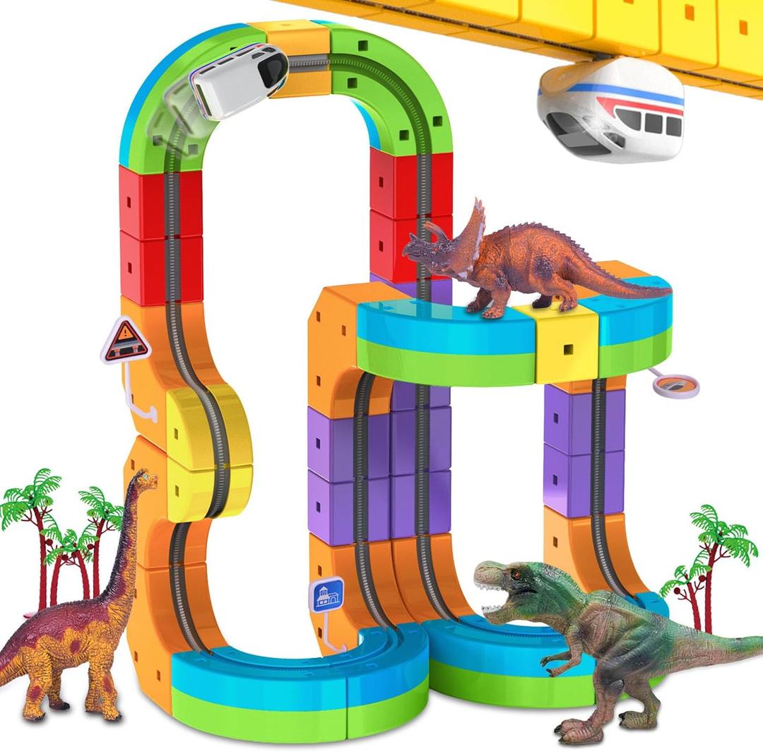 Electric Train Set with 3D Magic Flexible Race Tracks for Kids, Race Car Track Easy to Detach and Store for 3 4 5 6 7 8 Years Old Boys Girls