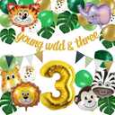 Jungle 3rd Birthday Decorations, Safari Birthday Party Wild Three Party Supplies Animals Head Foil Balloons Young Wild & Three Banner for Boy Girl 3 Year Old Decor (Jungle 3rd)