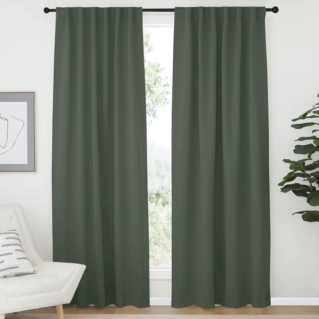 NICETOWN Living Room Blackout Draperies Curtains - (Dark Mallard Color) W52 x L84, 2 Pieces, Room Darkening Window Blackout Drape Panels