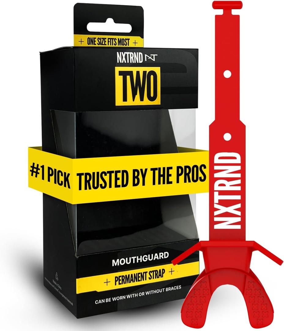 Nxtrnd Two Football Mouth Guard, Football Mouthpiece with Strap, Fits Adult & Youth (Red)