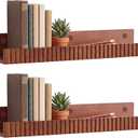 2 Pcs 24 Inch Walnut Scalloped Floating Shelves for Wall Wood Floating Shelf with Lip Ledge Mounted Bookshelves Hanging for Nursery Book Picture Frame Display Bedroom Bathroom Office Decor, 24 x 2.5 x 3.7 inch