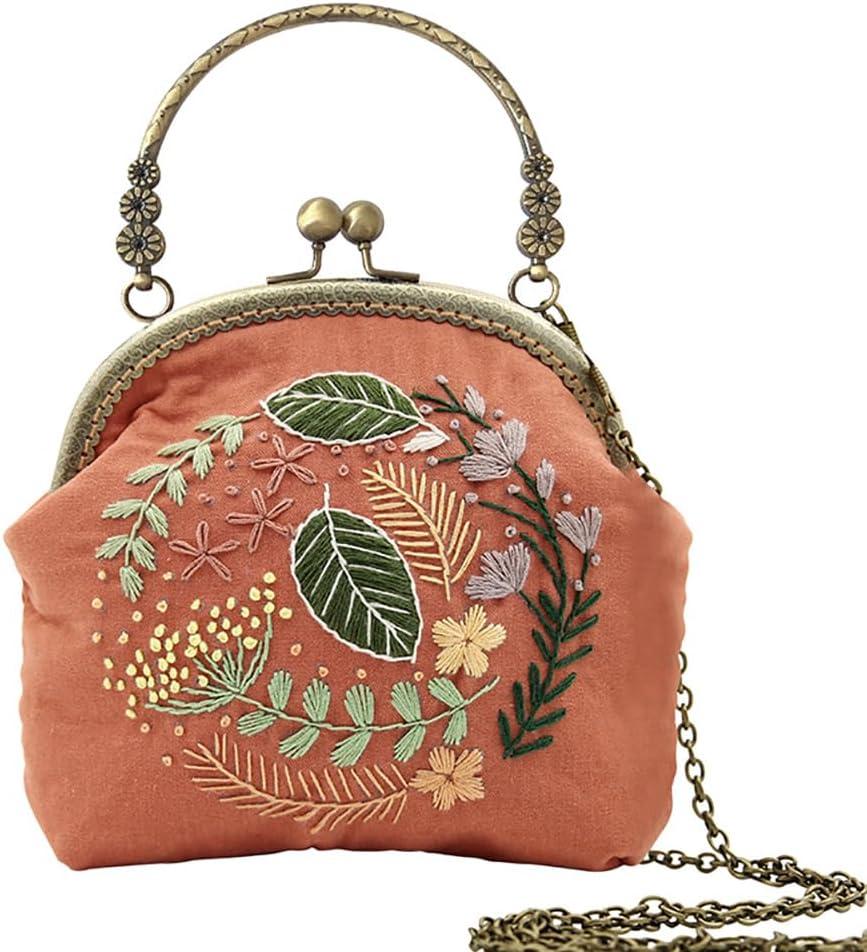 Flower Embroidery Kit Tote Bag & Coin Purse Kits - Handbag Hand Embroidery Kit for Adults & Beginners with Patterns, Hoop & DIY Sewing Kit