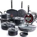T-Fal Ultimate Hard Anodized Nonstick Pots and Pans Set 17 Piece, Nonstick Cookware Set with Fry Pan, Saucepans, Saute-Pan, Griddle, Dishwasher Safe, Onyx