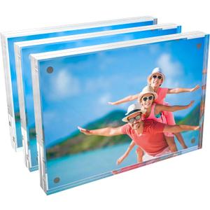 5x7 Acrylic Picture Frame 3 Pack, Clear Double Sided Photo Frame with Magnetic Acrylic Self Standing for Tabletop Display, Wedding Table Numbers