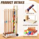 6 Player Croquet Set for Adults with Wooden Stand, Wooden Rubber Mallets, Upgraded Resin Colored Balls and Steel Wicket for Family & Friends, Great for Outdoor Lawn, Backyard Park, 3 inches , 33.9 inches