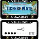 BOARLIDA 2Pcs Veteran US Army Design License Plate Frame Navy Decorative Stainless Steel Car License Plate Cover for Men Women Boys Girls Fans 12 X 6 Inch