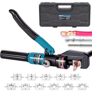 AMZCNC Hydraulic Crimping Tool, Battery Cable Crimper 12AWG4/0AWG, 11 US Hex Dies, 10-Ton Hydraulic Crimper for Electrical Lugs, Copper & Aluminum Cable with Carrying Case (YQK-0000)