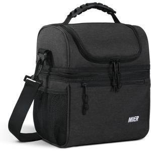 MIER 2 Compartment Lunch Bag for Men Women, Leakproof Insulated Cooler Bag for Work, Dark Grey, Medium