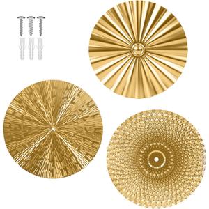 sanipoe 3 Pcs 10 Inch Gold Wall Decor Living Room Wall Art, Modern Wall Art for Home Decor, Maximalist Decor, Sunburst Hanging Metal Decorations for Bedroom or Office (10''  10'')