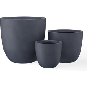Kante 18",14",10" Dia Concrete Round Planters (Set of 3), Outdoor Indoor Large Planter Pots with Drainage Hole and Rubber Plug for Home Patio Garden, Charcoal