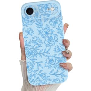 MZELQ for iPhone Air Case 2025, Silicone Floral Flower Rose Cute Pattern, Camera Protection Soft Slim Phone Cover for Girls Women -Blue